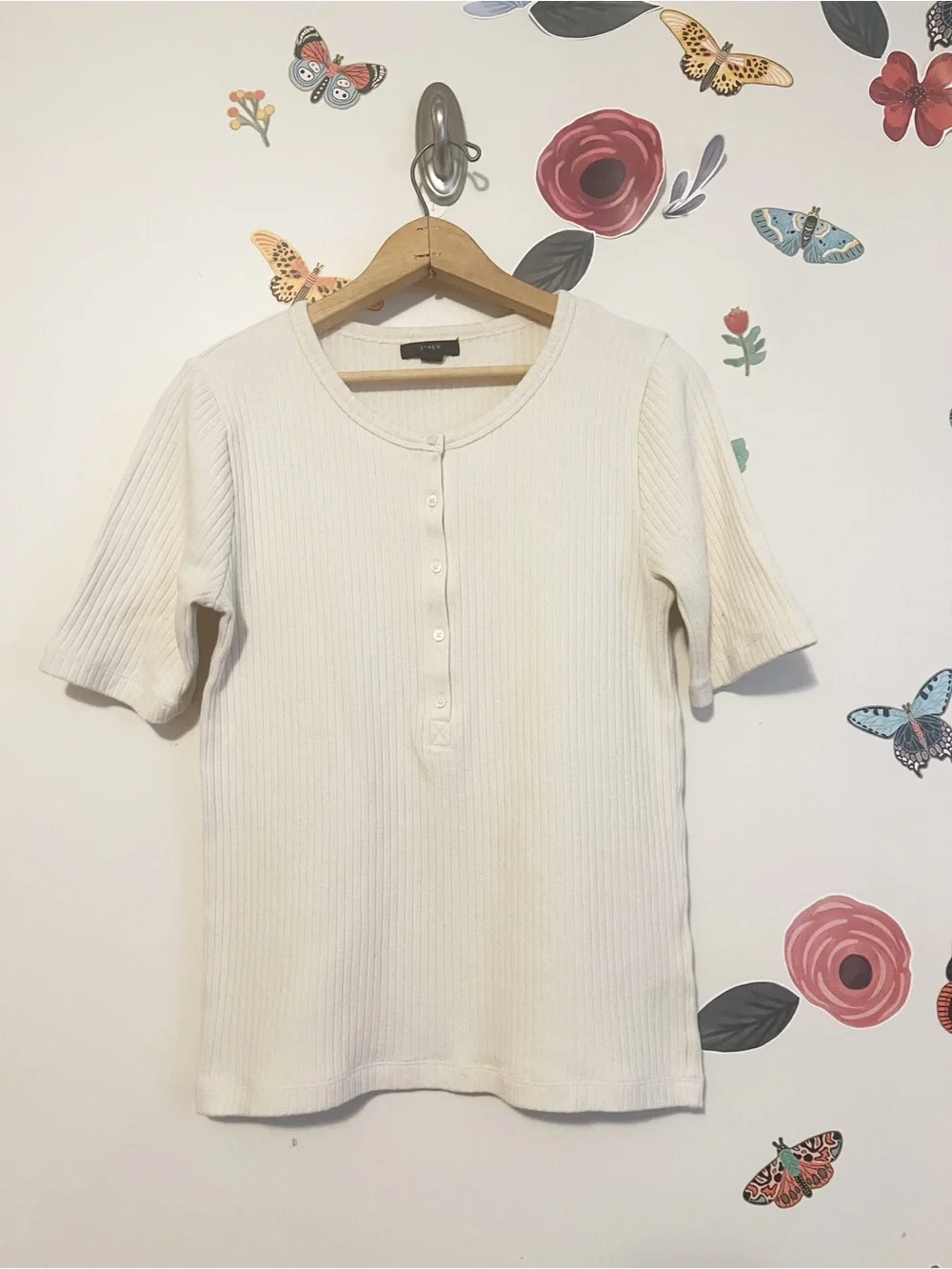 J. Crew Short-Sleeve Ribbed Knit Henley Top - Off-White